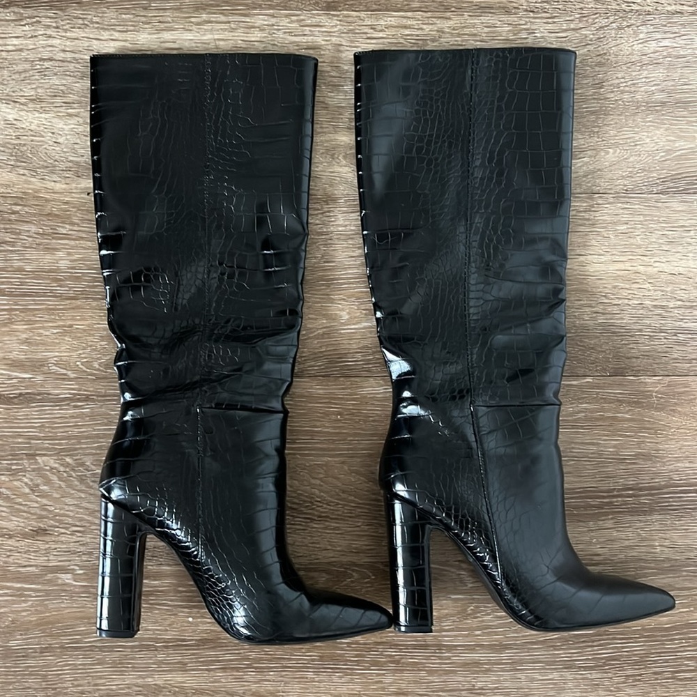 Steve Madden Black Croc Heeled Boots